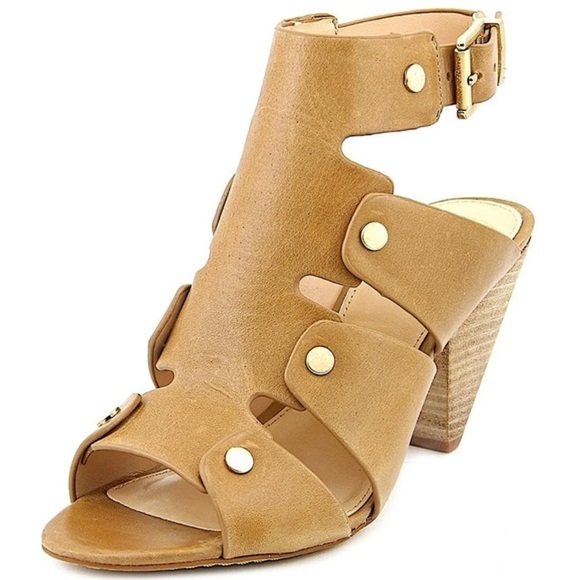 Vince Camuto Ekerd Tan Leather Ankle Strap Cone Heel Sandal Size 8 - Picture 1 of 10
